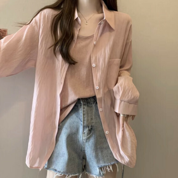 Summer Loose Long Sleeve Shirt (Pink) [One Size] [Without Suspenders]