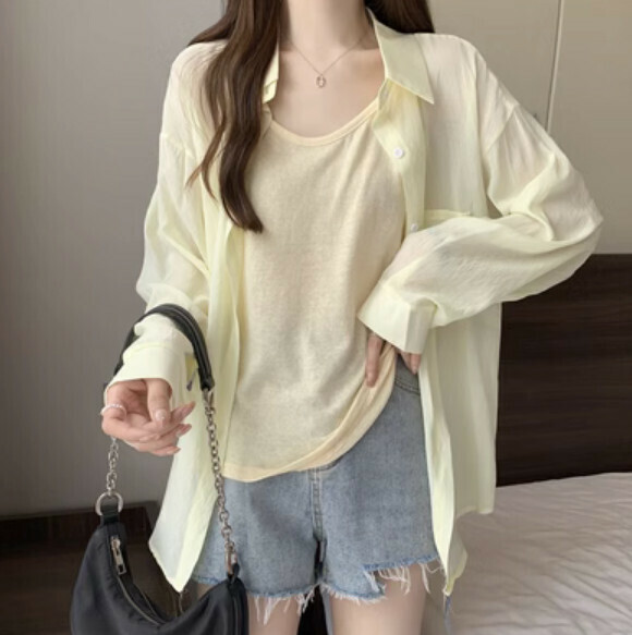 Summer Loose Long-Sleeved Shirt (Yellow) [One Size] [No Suspenders]
