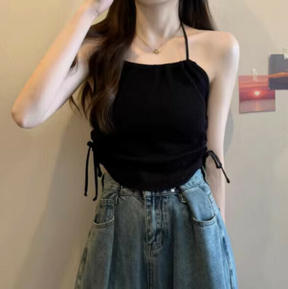 Summer Short Halterneck Vest (Black) [One Size]