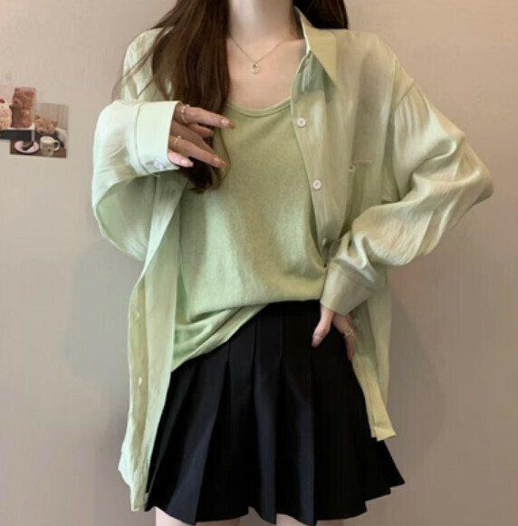 Summer Loose Long Sleeve Shirt (Light Green) [One Size] [Without Suspenders]