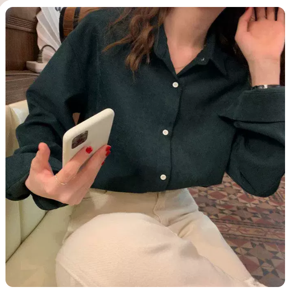 Lapel Single Breasted Loose Corduroy Shirt (Dark Green Size: S-3XL) (Please contact customer service to confirm the shipping size after placing an order)