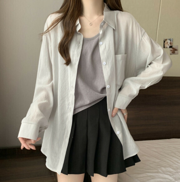 Summer Loose Long Sleeve Shirt (Gray) [One Size] [Without Suspenders]
