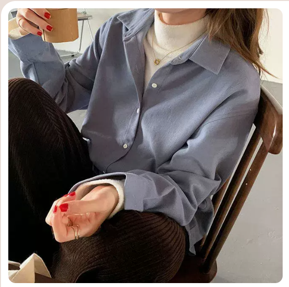 Lapel Single Breasted Loose Corduroy Shirt (Mist Blue Size: S-3XL) (Please contact customer service to confirm the shipping size after placing an order)