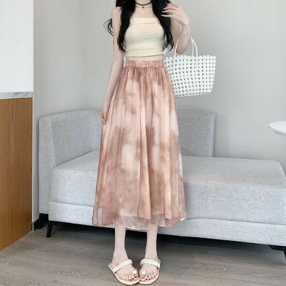 Summer midi mesh skirt (pink) [Size: S-XL] [Contact customer service to confirm the shipping size after placing an order]