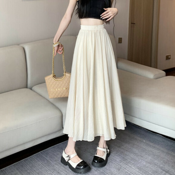 Summer mid-length cotton and linen skirt (apricot) [Size: S-XL] [Contact customer service to confirm the shipping size after placing an order]