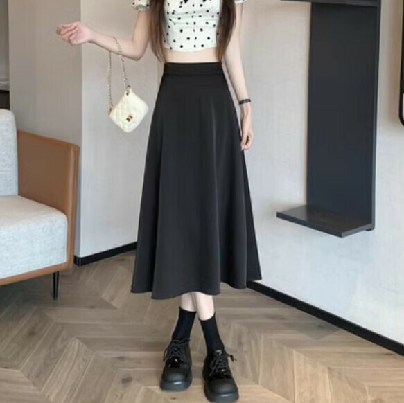 Summer mid-length Qimian skirt (black) [Size: S-XL] [Contact customer service to confirm the shipping size after placing an order]