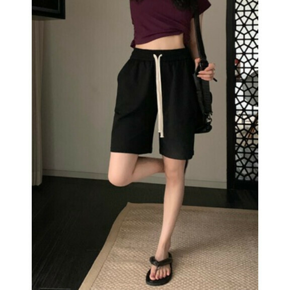新款夏季休閒闊腿五分褲（黑色）【尺碼：M-XL】【下單後聯絡客服確認發貨尺碼】