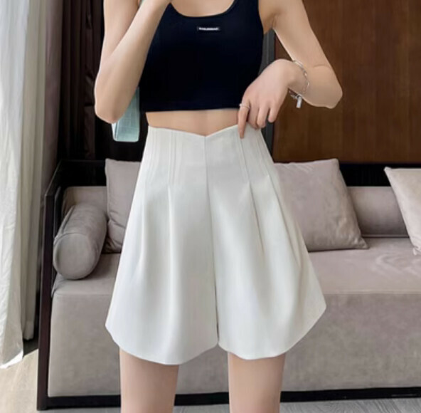 熱推夏季闊腿高腰西裝短褲（米白色）【尺碼：S-XL】【下單後聯絡客服確認發貨尺碼】