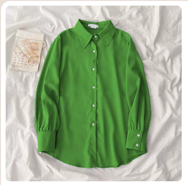 Long Sleeve Loose Chiffon Shirt (Grass Green Size: S-3XL) (Please contact customer service to confirm the shipping size after placing an order)