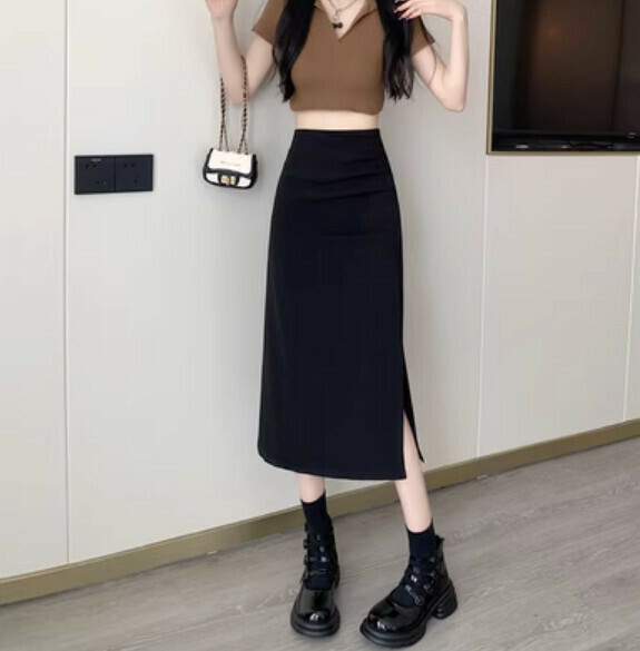 Summer high-waisted mid-length hip skirt (black) [Size: S-XL] [Contact customer service to confirm the shipping size after placing an order]
