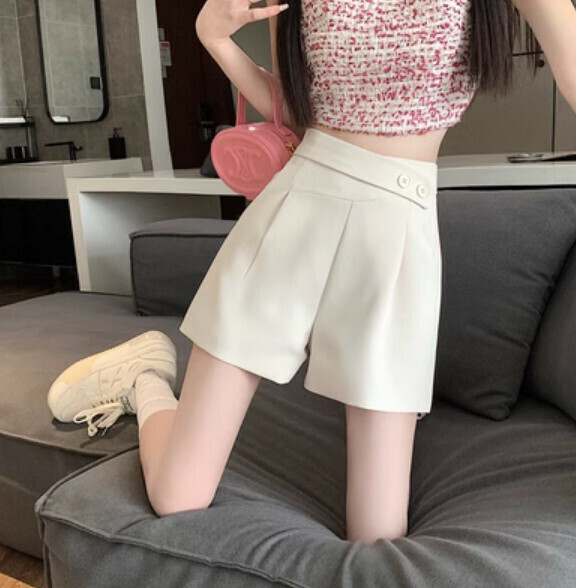 爆款夏季高腰休閒西裝短褲（白色）【尺碼：S-XL】【下單後聯絡客服確認發貨尺碼】