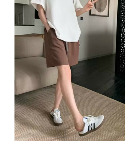爆款夏季休閒闊腿五分褲（咖色）【尺碼：M-XL】【下單後聯絡客服確認發貨尺碼】