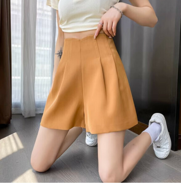 熱推夏季闊腿高腰西裝短褲（南瓜色）【尺碼：S-XL】【下單後聯絡客服確認發貨尺碼】