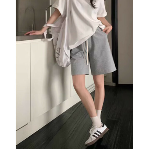 爆款夏季休閒闊腿五分褲（灰色）【尺碼：M-XL】【下單後聯絡客服確認發貨尺碼】