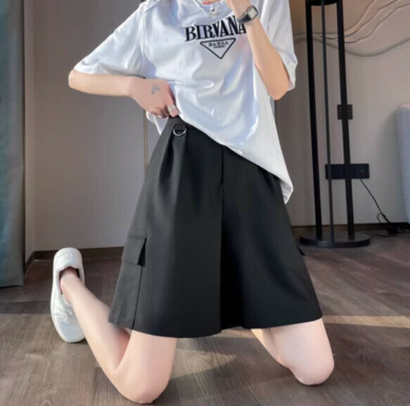 Summer loose high-waisted cropped pants (black) [Size: S-2XL] [Contact customer service to confirm the shipping size after placing an order]
