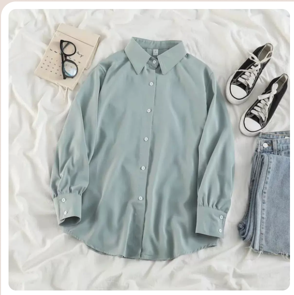Long Sleeve Loose Chiffon Shirt (Light Green Size: S-3XL) (Please contact customer service to confirm the shipping size after placing an order)