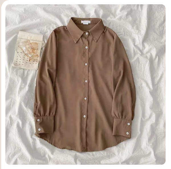 Long Sleeve Loose Chiffon Shirt (Khaki Size: S-3XL) (Please contact customer service to confirm the shipping size after placing an order)