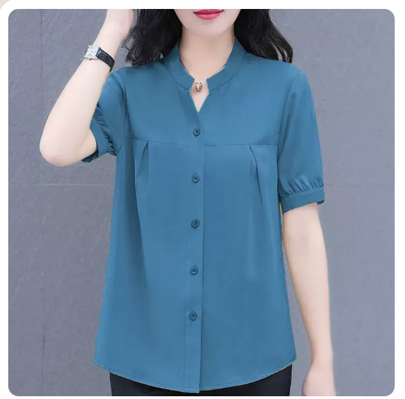 Short Sleeve Chiffon Shirt (Blue Size: S-3XL) (Please contact customer service to confirm the shipping size after placing an order)#