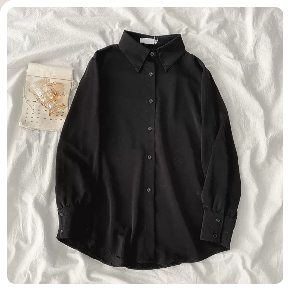 Long Sleeve Loose Chiffon Shirt (Black Size: S-3XL) (Please contact customer service to confirm the shipping size after placing an order)