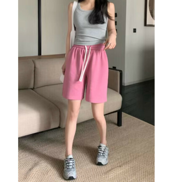 熱賣夏季休閒闊腿五分褲（粉色）【尺碼：M-XL】【下單後聯絡客服確認發貨尺碼】