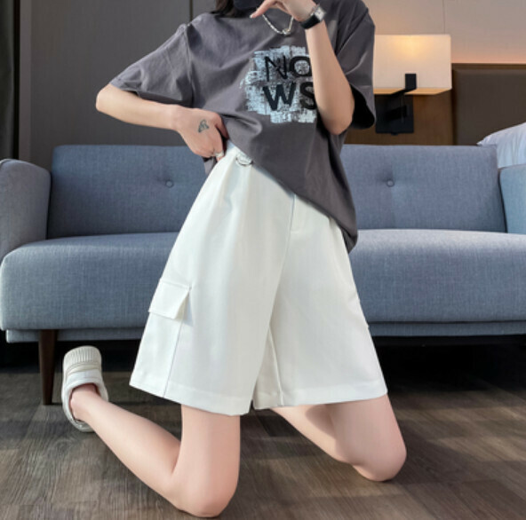 Summer loose high-waisted cropped pants (white) [Size: S-2XL] [Contact customer service to confirm the shipping size after placing an order]