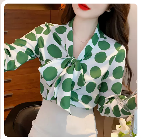 Bow Long Sleeve Shirt (Green Size: S-3XL) (Please contact customer service to confirm the shipping size after placing an order)