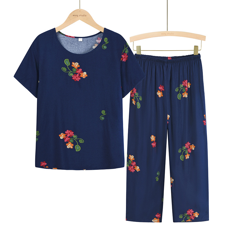 Seniors Short Sleeve Set (XL-4XL Navy Blue) [Please contact customer service to confirm the shipping size after placing an order]