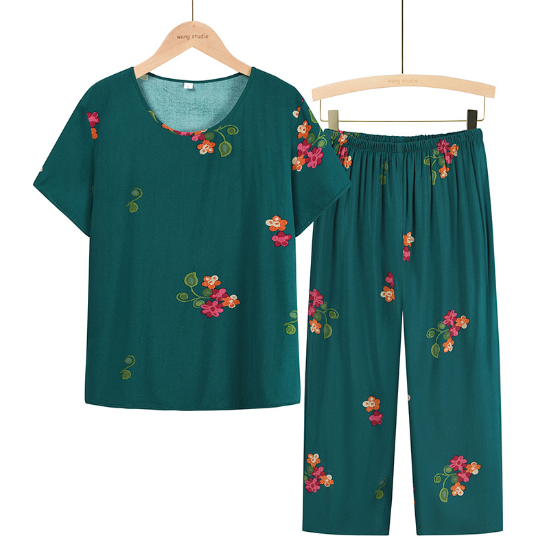 Seniors short-sleeved suit (XL-4XL dark green) [After placing an order, please contact customer service to confirm the shipping size]