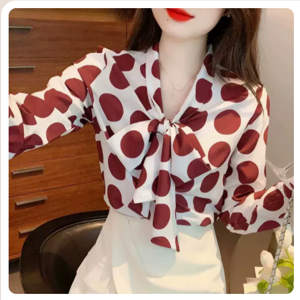 Bow Long Sleeve Shirt (Red Size: S-3XL) (Please contact customer service to confirm the shipping size after placing an order)