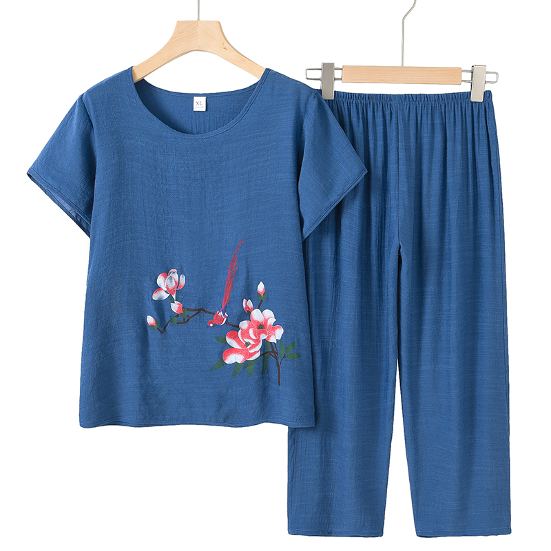 Seniors Short Sleeve Set (XL-4XL Blue) [Please contact customer service to confirm the shipping size after placing an order]