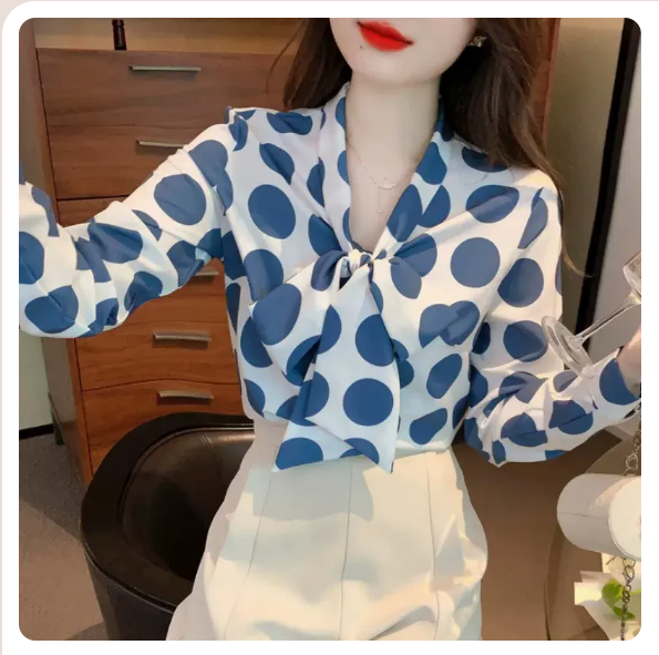 Bow Long Sleeve Shirt (Blue Size: S-3XL) (Please contact customer service to confirm the shipping size after placing an order)
