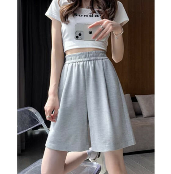 Summer thin high-waisted wide-leg pants (gray) [Size: S-2XL] [Contact customer service to confirm the shipping size after placing an order]