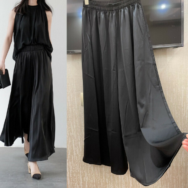 High-end slimming chiffon wide-leg culottes [black] [S-L size] [Contact customer service to confirm size after placing an order]