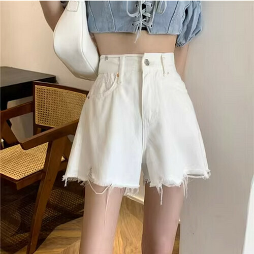 Hot selling raw edge ripped denim shorts [white] [S-XL size] (please contact customer service to confirm the delivery size after placing the order)