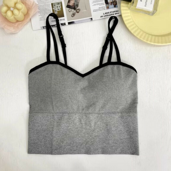 Wear a short tank top with chest pad (gray) in summer [Size: S-L] [Contact customer service to confirm the shipping size after placing an order]