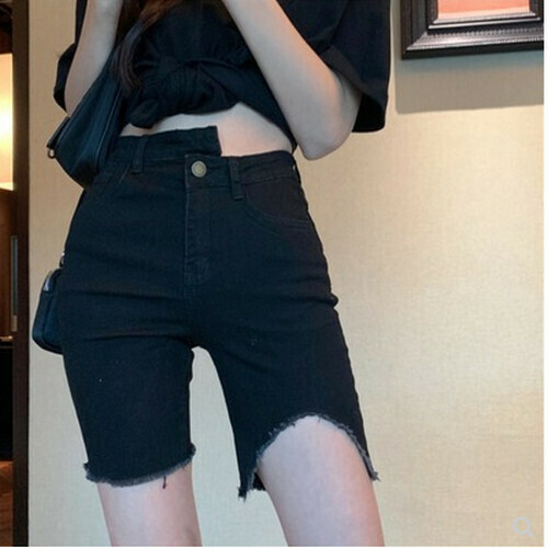 Hot selling raw edge denim shorts [black] [XS-XL size] (please contact customer service to confirm the delivery size after placing the order)