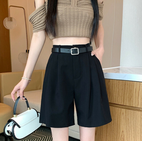 Summer Thin High-Waisted Wide-Leg Pants (Black) [One Size]