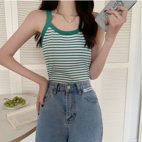 熱賣撞色條紋小吊帶背心【綠色】【均碼】