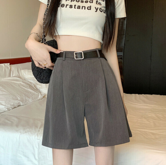 Summer Thin High-Waisted Wide-Leg Pants (Grey) [One Size]
