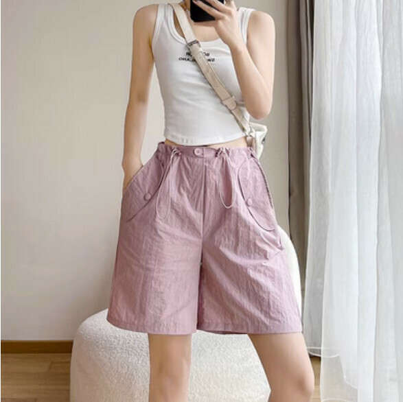 Summer high-waisted wide-leg cropped pants (pink) [Size: S-XL] [Contact customer service to confirm the shipping size after placing an order]