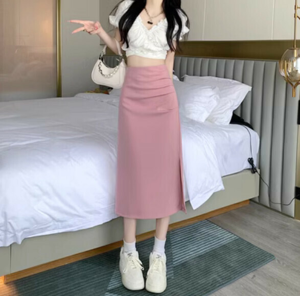 Summer high-waisted mid-length hip skirt (pink) [Size: S-XL] [Contact customer service to confirm the shipping size after placing an order]