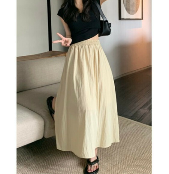 Summer high-waisted mid-length linen skirt (apricot) [Size: S-XL] [Contact customer service to confirm the shipping size after placing an order]