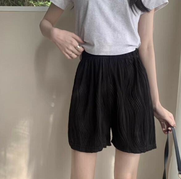 激抵夏季薄款高腰寬鬆闊腿短褲（黑色）【尺碼：S-L】【下單後聯絡客服確認發貨尺碼】