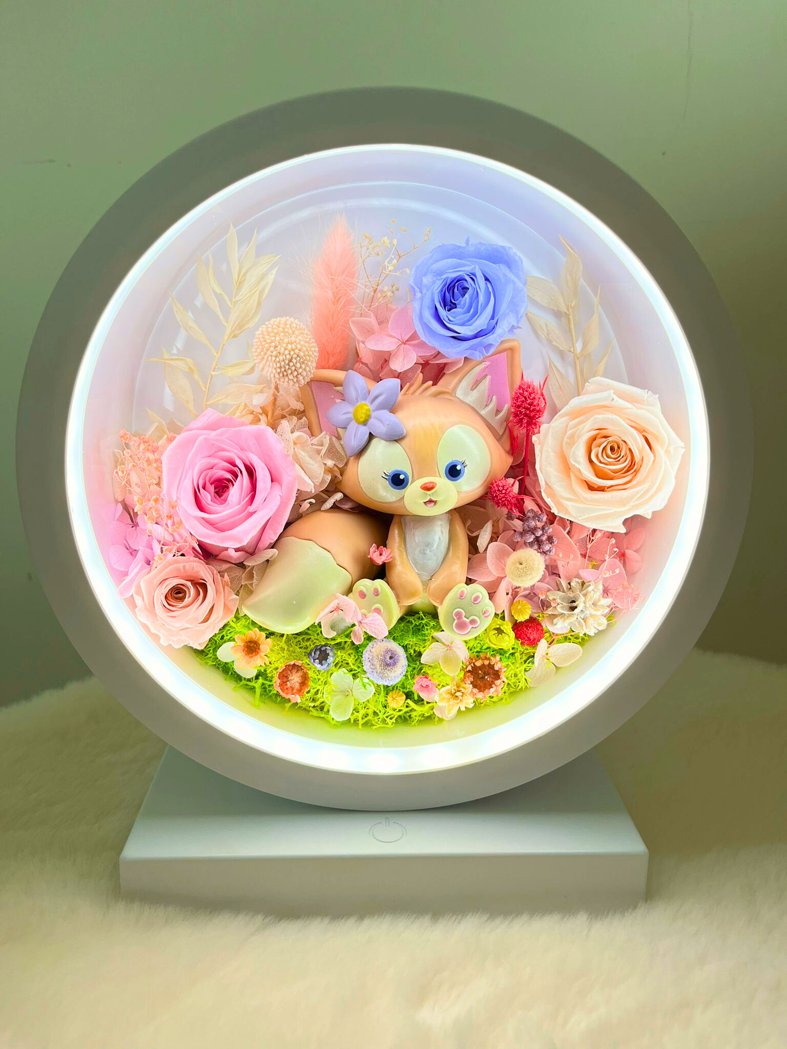 Linabell LED花燈 圓形 永生花 禮盒套裝 永生花擺件 保鮮花 創意禮品 情人節禮物