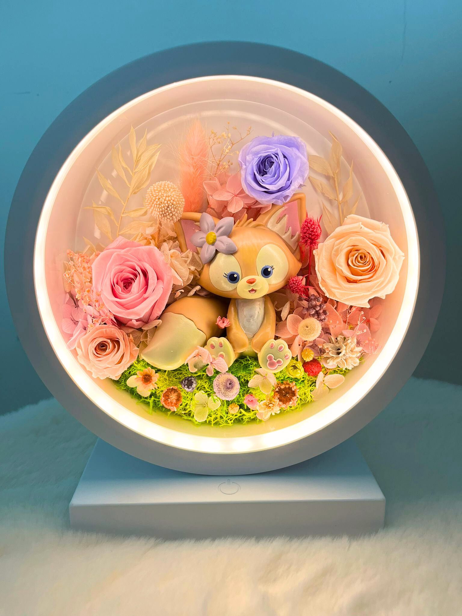 Linabell LED花燈 圓形 永生花 禮盒套裝 永生花擺件 保鮮花 創意禮品 情人節禮物