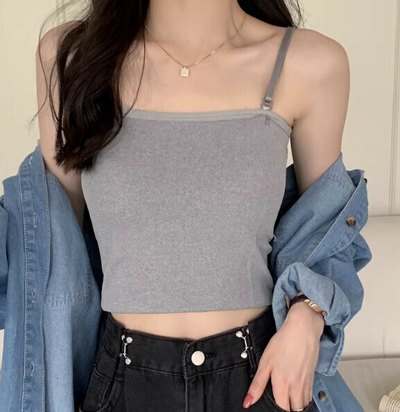 Summer Short Slim Tank Top with Chest Padding (Gray) [One Size]