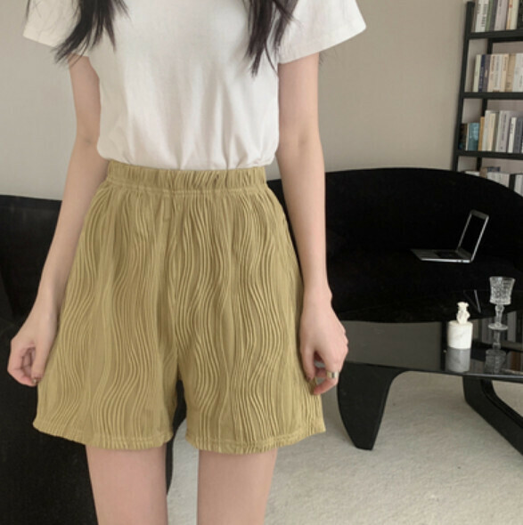 熱賣夏季薄款高腰寬鬆闊腿短褲（暗綠色）【尺碼：S-L】【下單後聯絡客服確認發貨尺碼】