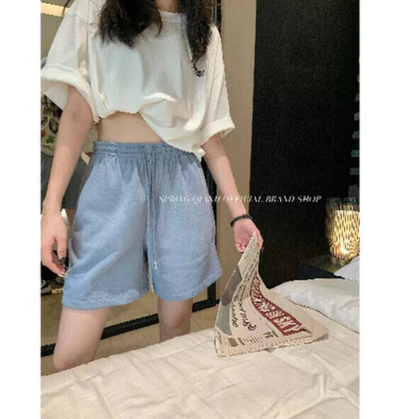 Summer elastic waist wide-leg cropped pants (baby blue) [Size: M-L] [Contact customer service to confirm the shipping size after placing an order]