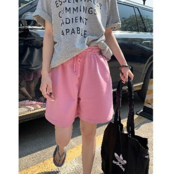 Summer elasticated waist wide-leg cropped pants (pink) [Size: M-L] [Contact customer service to confirm the shipping size after placing an order]