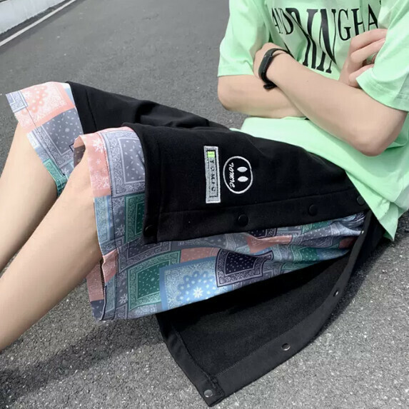 Fake two-breasted sweatpants (cashew flower black [size M_5XL] (contact customer service to confirm the shipping size after placing an order))